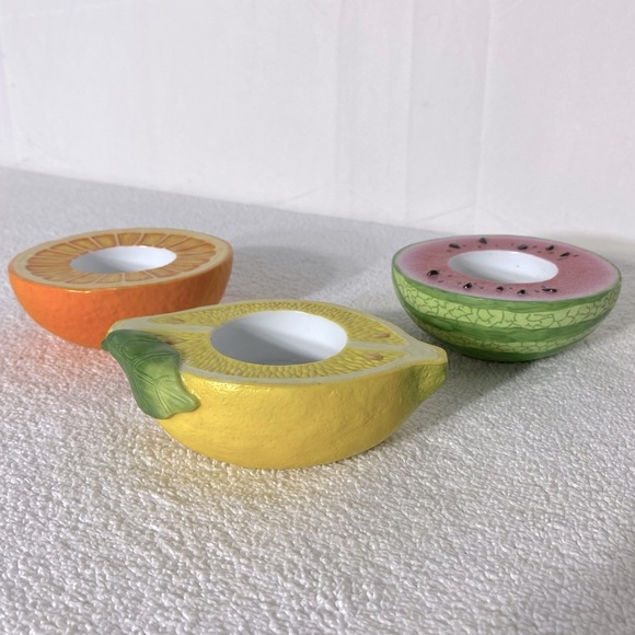 Vintage Party Lite Ceramic Fruits Tea Light Holders Candle Holders x3 - Picture 9 of 11